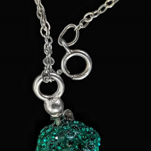 Vintage .925 Sterling Silver 18" Necklace With Teal Crystal 'Lollypop' Pendant - Picture 3 of 4